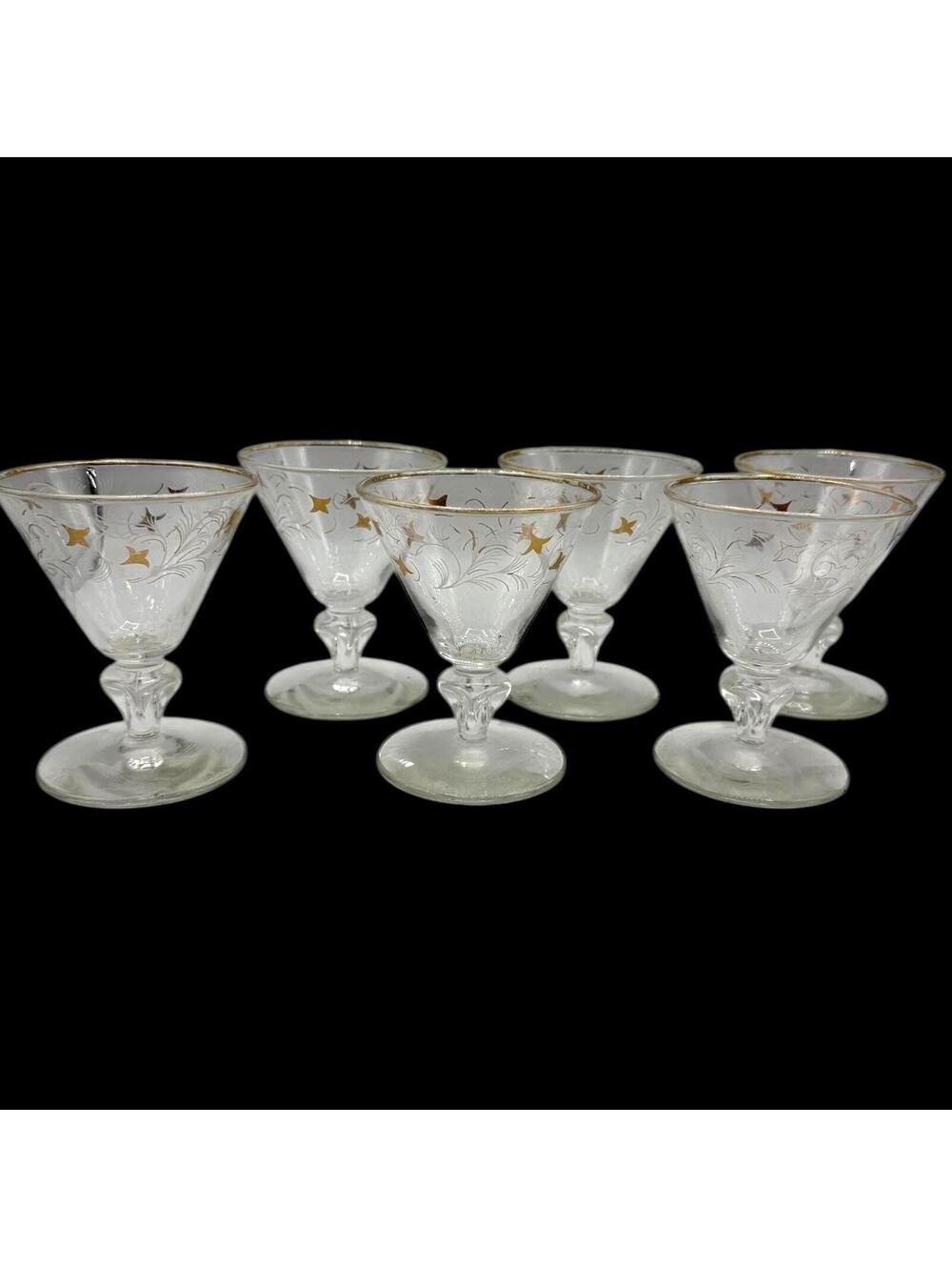 Vintage 1950s Barware Set, Set of Six Liquor Cocktail Glasses, Libbey Royal Fern